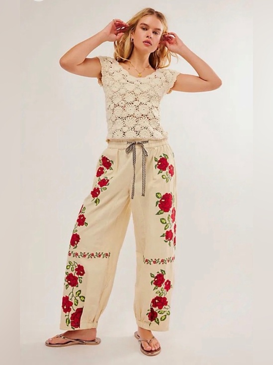 Free People Pants - Free People  Rosalia Barrel Pants Untagged Embroidery 🧵 Flowers 🌹
